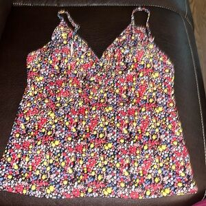 J Crew Swim Tankini Top Floral V-neck Ruffles Adjustable Straps Size Medium